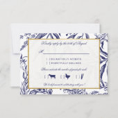 Elegant  marineschip Blue Gold Botanical Weddensch RSVP Kaartje (Voorkant)