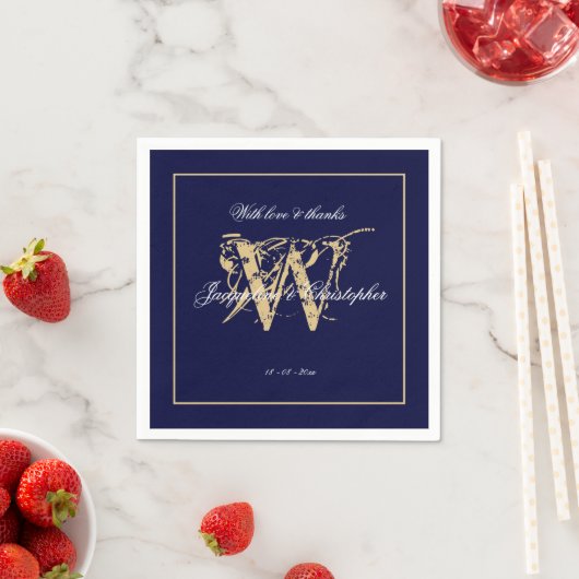 Elegant marineschip en goudmonogram klassieke brui servet (Insitu)