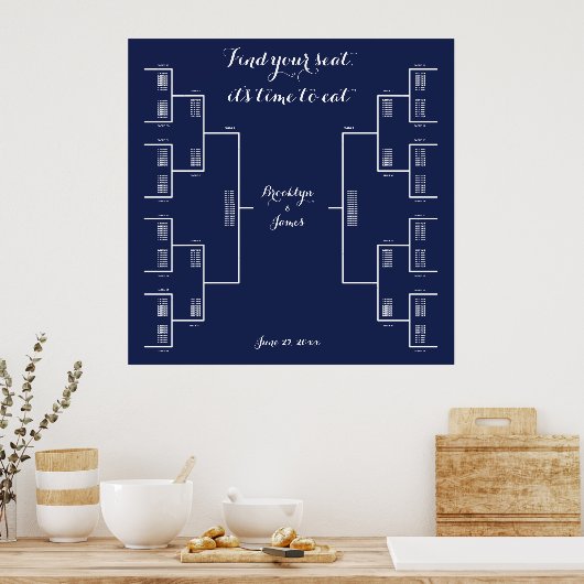 Elegant marinesurft Blue Wedding Seating Chart Poster (Keuken)