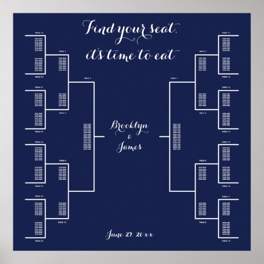 Elegant marinesurft Blue Wedding Seating Chart Poster (Voorkant)
