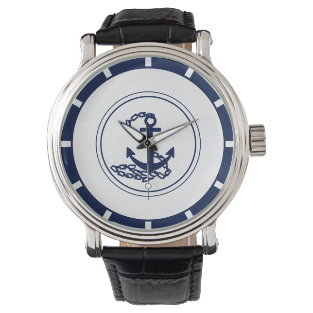 Elegant Maritiem Stijl Blauw Anker Classy Horloge (Voorkant)