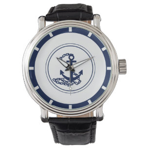 Elegant Maritime Style Blue Anchor Classy Horloge