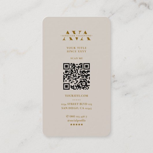 Elegant Marketing Monogram Naam Script Sand Gold Visitekaartje (Achterkant)