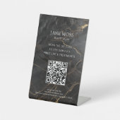 Elegant, Marmer-Black-Gold, Salon, QR-Code Reclamebord Met Voetstuk (Voorkant)