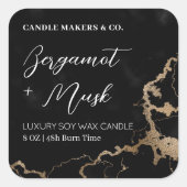 Elegant marmer Black & Gold Script-kaarsen Vierkante Sticker (Voorkant)