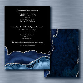 Elegant Marmer Blauw Agaat Bruiloft Uitnodiging