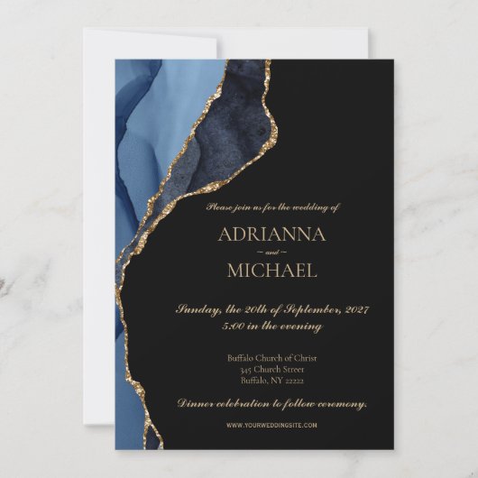 Elegant Marmer Blauw Agaat Bruiloft Uitnodiging (Voorkant)
