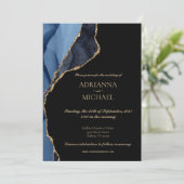 Elegant Marmer Blauw Agaat Bruiloft Uitnodiging (Staand voorkant)