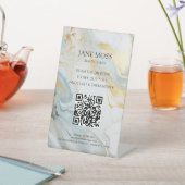 Elegant, Marmer-Blauw-Goud, Salon, QR-Code Reclamebord Met Voetstuk (Insitu)