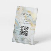 Elegant, Marmer-Blauw-Goud, Salon, QR-Code Reclamebord Met Voetstuk (Voorkant)