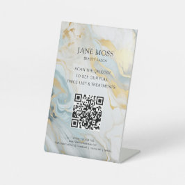 Elegant, Marmer-Blauw-Goud, Salon, QR-Code Reclamebord Met Voetstuk