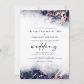 Elegant Marmer Blue Roos Gold Wedding Kaart (Voorkant)