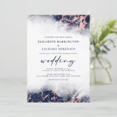 Elegant Marmer Blue Roos Gold Wedding Kaart (Staand voorkant)