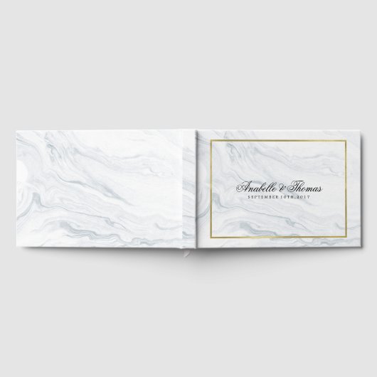 Elegant Marmer en Gouden Textuur Bruiloft Gastenboek (Volledig)