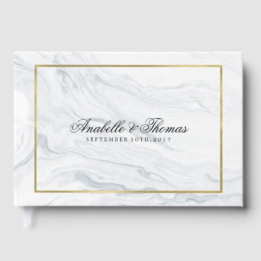 Elegant Marmer en Gouden Textuur Bruiloft Gastenboek (Voorkant)
