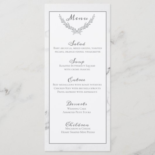 Elegant marmer en krans bruiloft Menu Kaart (Voorkant)
