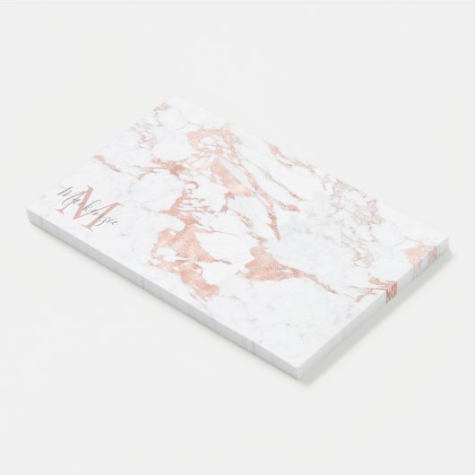 Elegant Marmer en Roos Gouden Folie Monogram Post-it® Notes (Schuin)