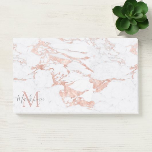Elegant Marmer en Roos Gouden Folie Monogram Post-it® Notes (Kantoor)