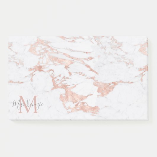 Elegant Marmer en Roos Gouden Folie Monogram Post-it® Notes (Voorkant)