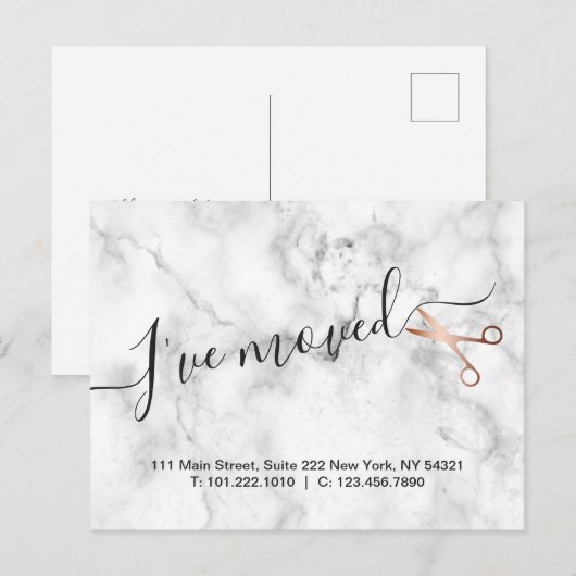 Elegant marmer- en roos goudschaar aankondigingskaart (Voorkant / Achterkant)