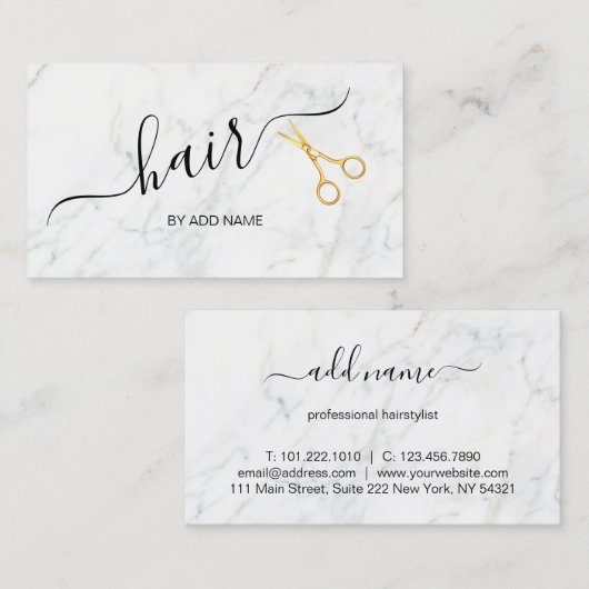 Elegant marmer- en roos goudschaar visitekaartje (Voorkant / Achterkant)