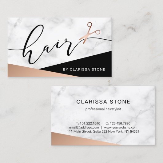 Elegant marmer- en roos goudschaar visitekaartje (Voorkant / Achterkant)