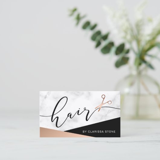 Elegant marmer- en roos goudschaar visitekaartje (Staand voorkant)