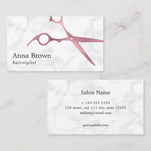 Elegant marmer- en roos goudschaar visitekaartje (Voorkant / Achterkant)