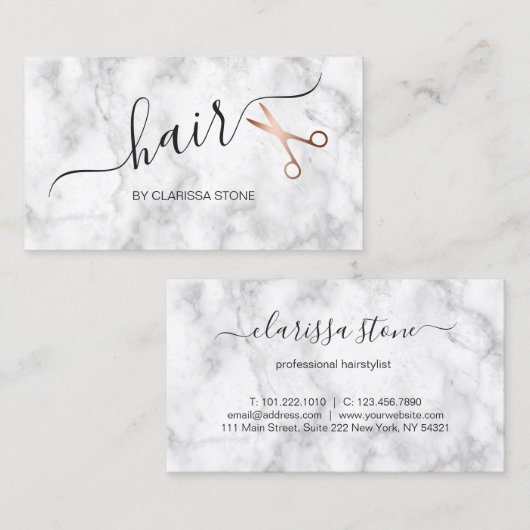 Elegant marmer- en roos goudschaar visitekaartje (Voorkant / Achterkant)