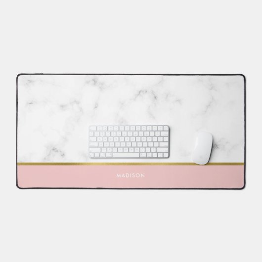 Elegant Marmer en Roze Patroon Gepersonaliseerd Bureaumat (Keyboard & Muis)
