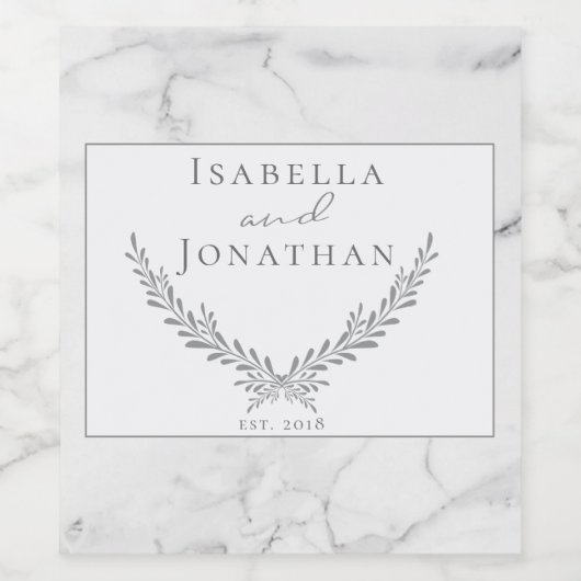Elegant Marmer en Wreath Wedding Fles Label Wijn Etiket (Enkel label)