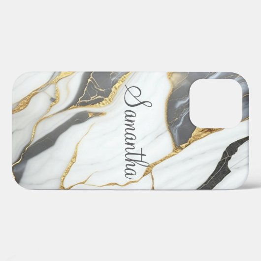 Elegant Marmer Gepersonaliseerd Goud Grijs & Wit Case-Mate iPhone Case (Achterkant (horizontaal))