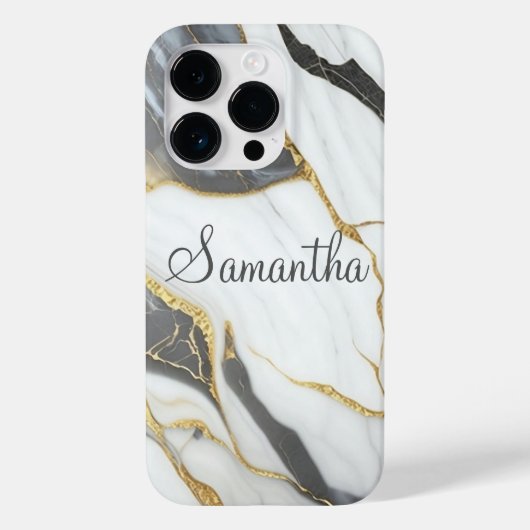 Elegant Marmer Gepersonaliseerd Goud Grijs & Wit Case-Mate iPhone Case (Achterkant)