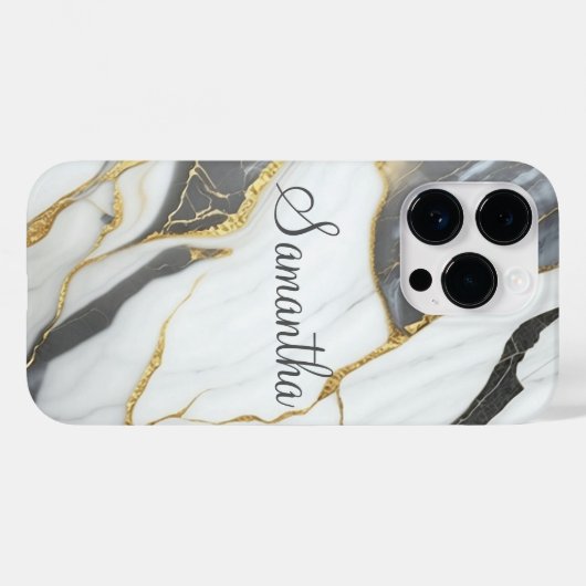 Elegant Marmer Gepersonaliseerd Goud Grijs & Wit Case-Mate iPhone Case (Achterkant (horizontaal))
