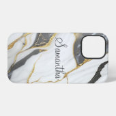 Elegant marmer gepersonaliseerd goud grijs & wit iPhone hoesje (Achterkant horizontaal)