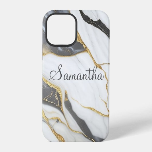 Elegant marmer gepersonaliseerd goud grijs & wit iPhone hoesje (Achterkant)