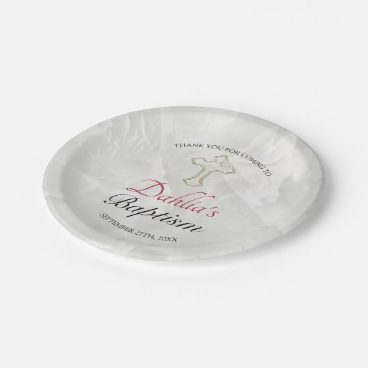 Elegant marmer Gold Baby Baptisme Receptie Papieren Bordje (Gekanteld)