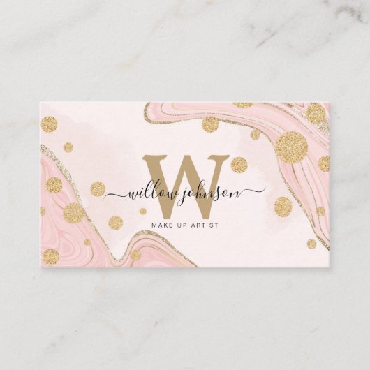 Elegant marmer Gold Pink Glitter QR Code Monogram Visitekaartje (Voorkant)