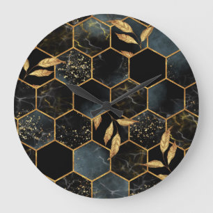 Elegant marmer & goud: Abstracte zeshoek textuur Grote Klok