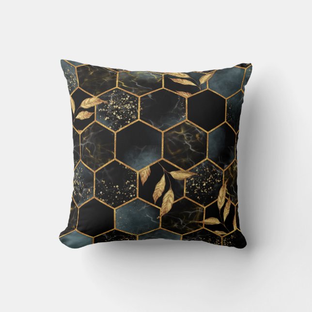 Elegant marmer & goud: Abstracte zeshoek textuur Kussen (Voorkant)