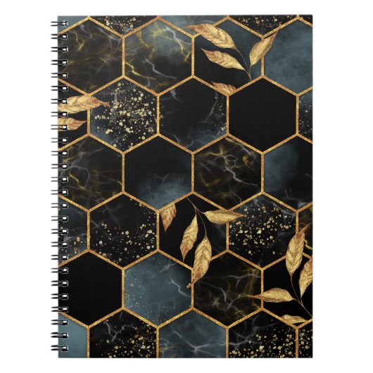 Elegant marmer & goud: Abstracte zeshoek textuur Notitieboek (Voorkant)