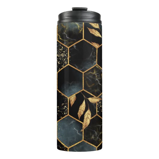 Elegant marmer & goud: Abstracte zeshoek textuur Thermosbeker (Voorkant)