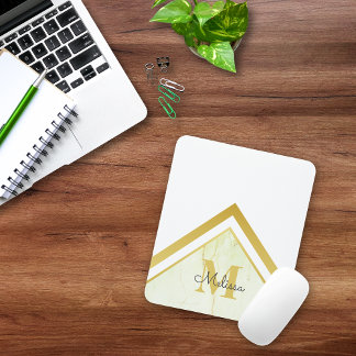 Elegant Marmer Goud Chevron Monogram Muismat