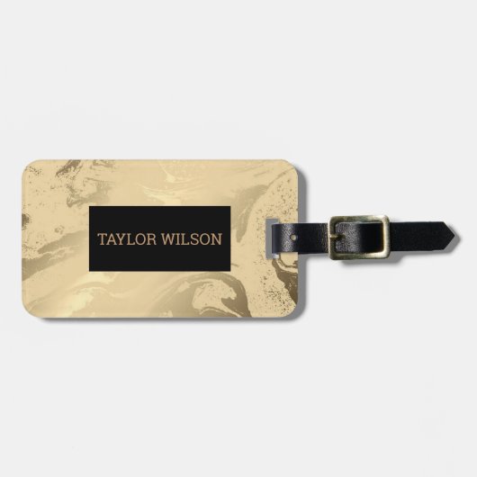 Elegant marmer goud en zwart bagagelabel (Voorkant horizontaal)