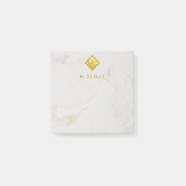 Elegant Marmer Goud Monogram Gouden Naam Wit Post-it® Notes