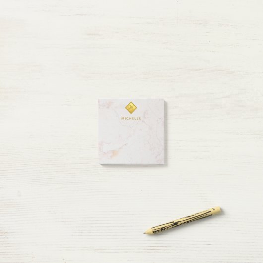 Elegant Marmer Goud Monogram Gouden Naam Wit Post-it® Notes (Op bureau)