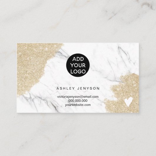 Elegant marmer goudglitter logo bedankt visitekaartje (Achterkant)