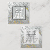 Elegant Marmer Grijs Goud Monogram Haar Stylist Vierkante Visitekaartje (Voorkant / Achterkant)