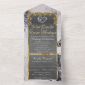 Elegant marmer, grijs met goudbladeren Lijst All In One Uitnodiging (Binnen)