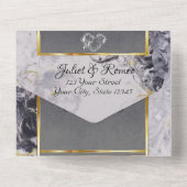 Elegant marmer, grijs met goudbladeren Lijst All In One Uitnodiging (Achterkant)